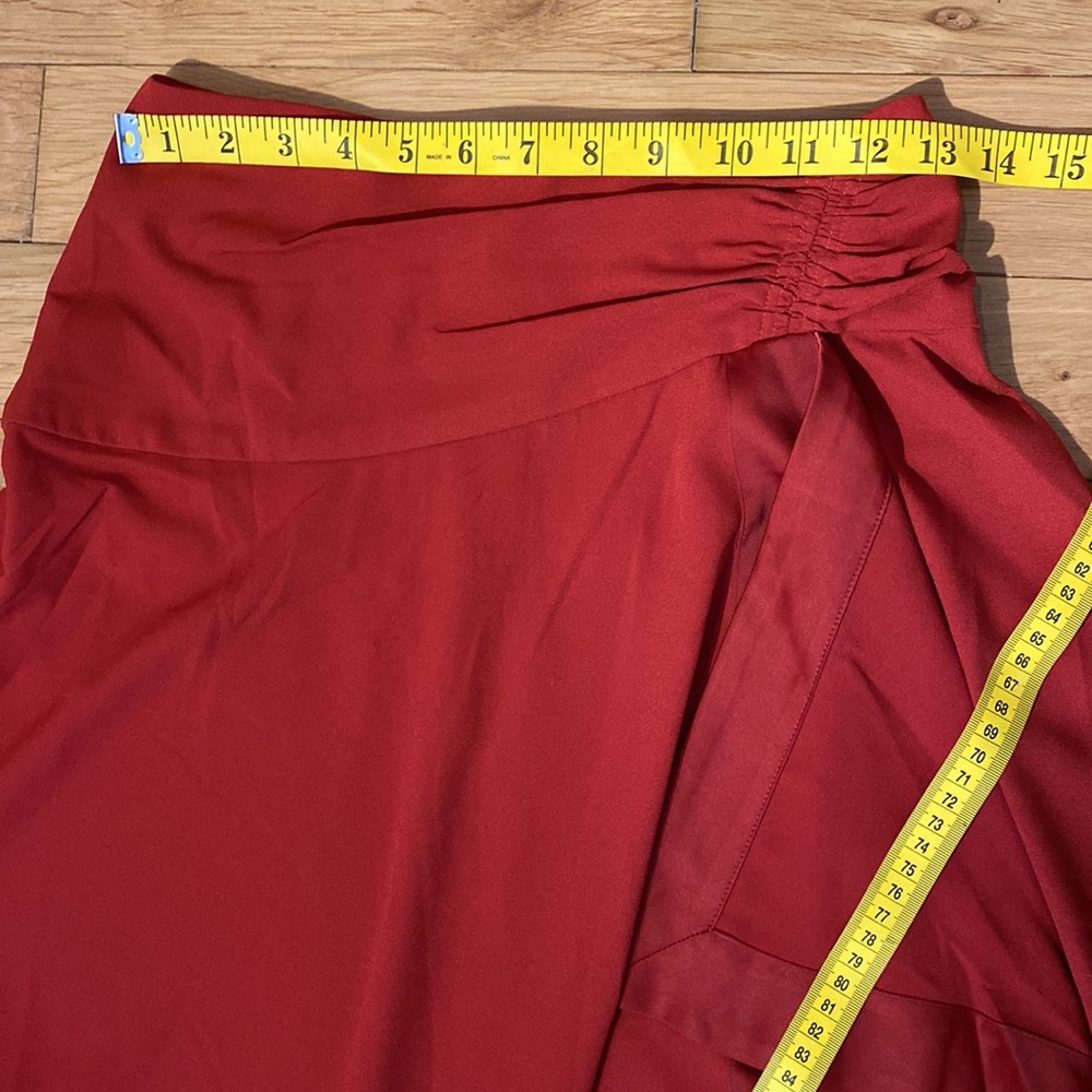 Anthropologie Mare Mare satin ruffle wrap midi skirt in red NWT - Picture 16 of 17
